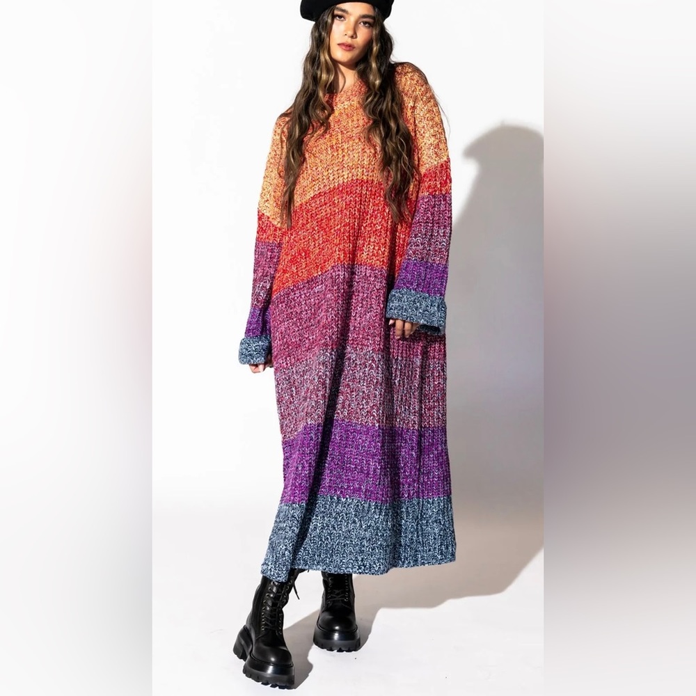 Lala - Feels like Home Oversized Sweater Dress in Sunset